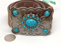 Blue Stone Belt Buckle and Leather Belt