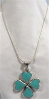 ATI MEXICO TURQUOISE CLOVER PENDANT-STERLING CHAIN