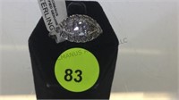 STERLING CLEAR GEM STONE RING   SIZE 10