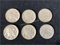 6 Buffalo Nickels 1935-37.