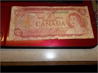 1974 Canadian $2 Bill & 5 cent Stamp