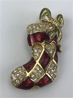 Vintage Monet Christmas Stocking Brooch