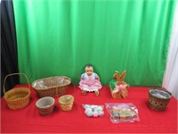 Antique Doll, Baskets , Eggs, Bunny