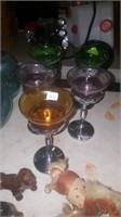 5 Art Deco Morgantown Glass & Chrome Wine Stems