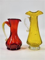 PAIR OF VINTAGE ART GLASS PITCHERS CRUETS