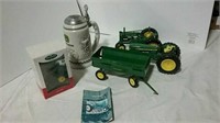 Toy John Deere tractors, wagon, Stein and
