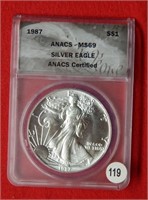 1987 American Eagle ANACS MS69 1 Ounce Silver