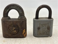 -2 vintage locks, Eagle and VanCamp no keys