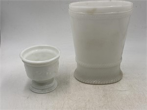 Vintage milk glass, oval flower  vase with