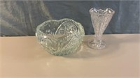 Pressed Glass Nut Bowl w/Bud Vase
