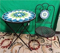 MOSIAC TABLE AND CHAIR GREEN AND BLUE