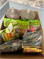 Box Lot of Straws and Straw Holders