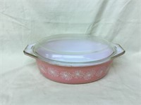 Pyrex PINK DAISY Oval Casserole Dish w Lid