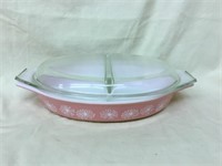 Pyrex PINK DAISY Divided Dish w Divided Lid