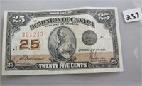 1923 Dominion of Canada 25 cents Shinplaster