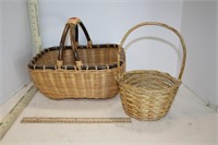 Hand Woven Basket w/Wooden Trim & Handle (nice)