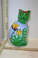 Mayabella Cat Art Coin Bank Signed Made In Mexico