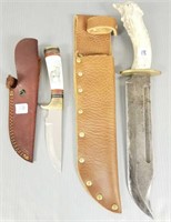 2 custom made knives with sheaths 10" with dog on