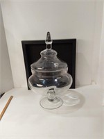 Large Clear Glass Apothicary Jar W/Domed Lid U16A