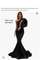 One Shoulder Off Cutout Formal Sequin Prom Dress