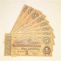 8 $5 CSA Facsimile Notes Feb 17 1864