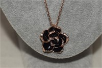 18K RGP Flower Necklace, Earrings & Ring 7-3/4