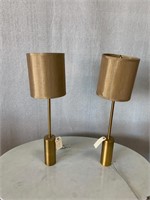 Pair of Brass Finish Tall Table Lamps w/Shades