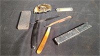 Belt Buckle, Straight Razor & Sharpening Stone