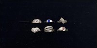6 Rings - Size 7-5 - 5 Marked 925 - Stones Blue,