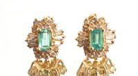 Italian gold Diamond & Emerald  Earrings