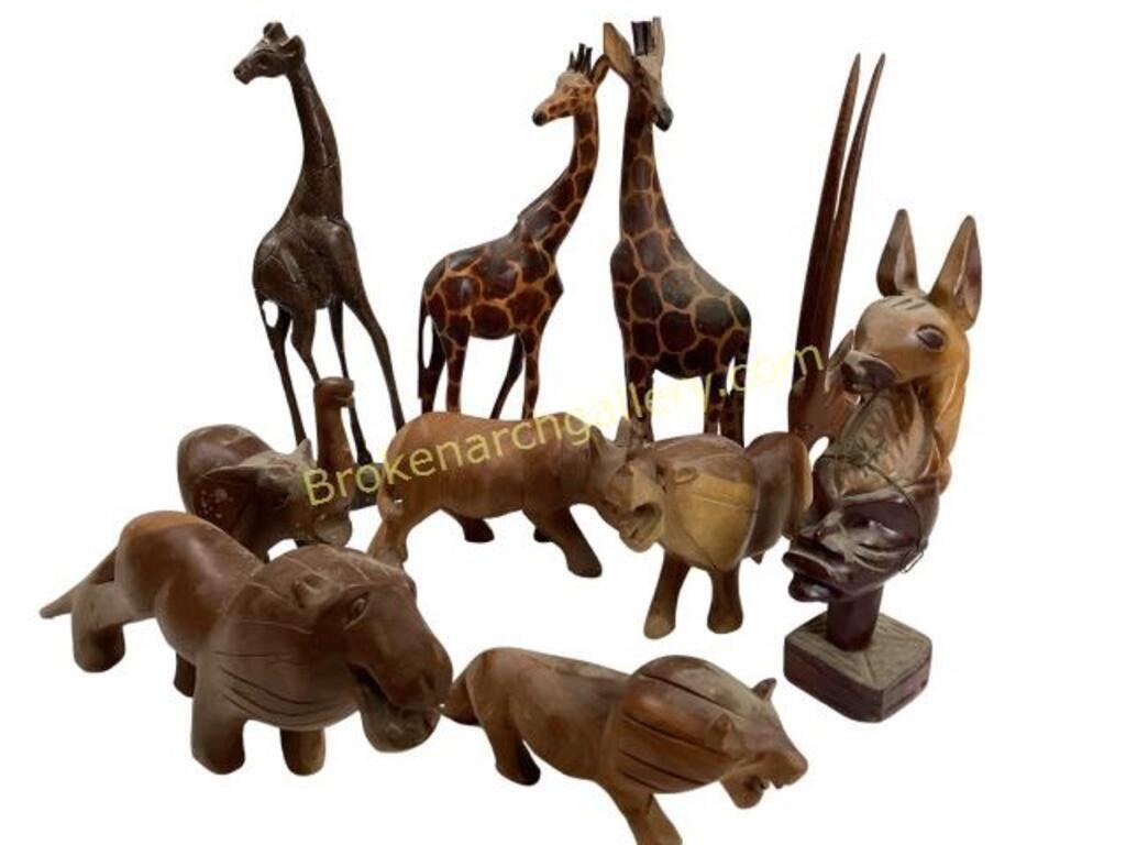 Ten Tribal Style Wood Carved Animals