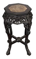 Chinese Hardwood Marble Inset Side Table