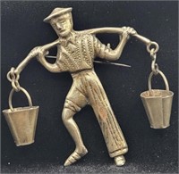 Mexico Silver Man & Buckets Brooch