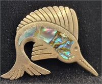 Sterling .925 & Abalone Swordfish Brooch