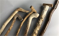 5 Antique American Folk Art Canes & Walking Stick