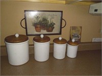 Canister set, items in cabinet and decor