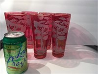 (6) Mid Century Cranberry Tall Tumblers Glasses