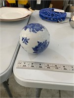vintage blue and white porcelain ball orb