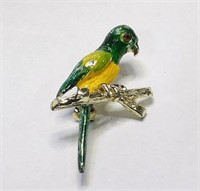 Enameled Parrot Bird with Jeweled Eye Pin