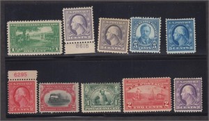 US Stamps 1900s-1920s mint group on card, varying