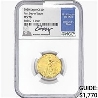 2020 $10 1/4oz. Gold Eagle NGC MS70 FDI Signed