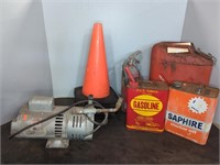 CONES, MOTOR OIL/ GAS CANS, FIRE EXTINGUISHER