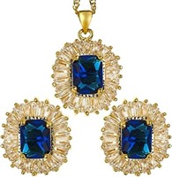 18k Gold-pl. Radiant 7.86ct Sapphire Jewelry Set