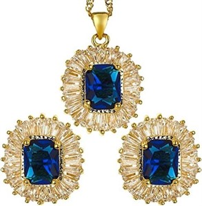 18k Gold-pl. Radiant 7.86ct Sapphire Jewelry Set