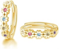 14k Gold-pl. .20ct Gemstones Flower Earrings
