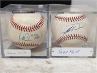 SIGNED BALLS IN ACRLYIC CASE KENT, WALLS,
