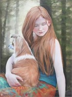 SUSAN PARMENTER GIRL AND HER DOG PASTEL