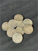 Lot of 9  Walking Liberty Half Dollars 1941-1945