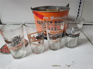 Harley Davidson Ice Bucket w/ 4 Cups and Coasters