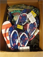 Box lot of flip flops, various sizes and styles.